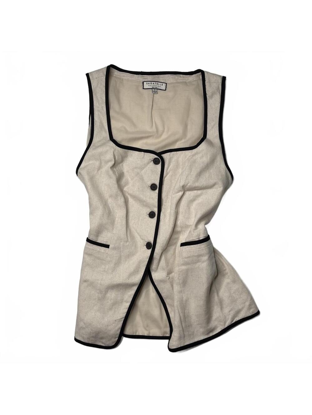 Bagatelle Collection Beige Linen Blend Button Vest Top S